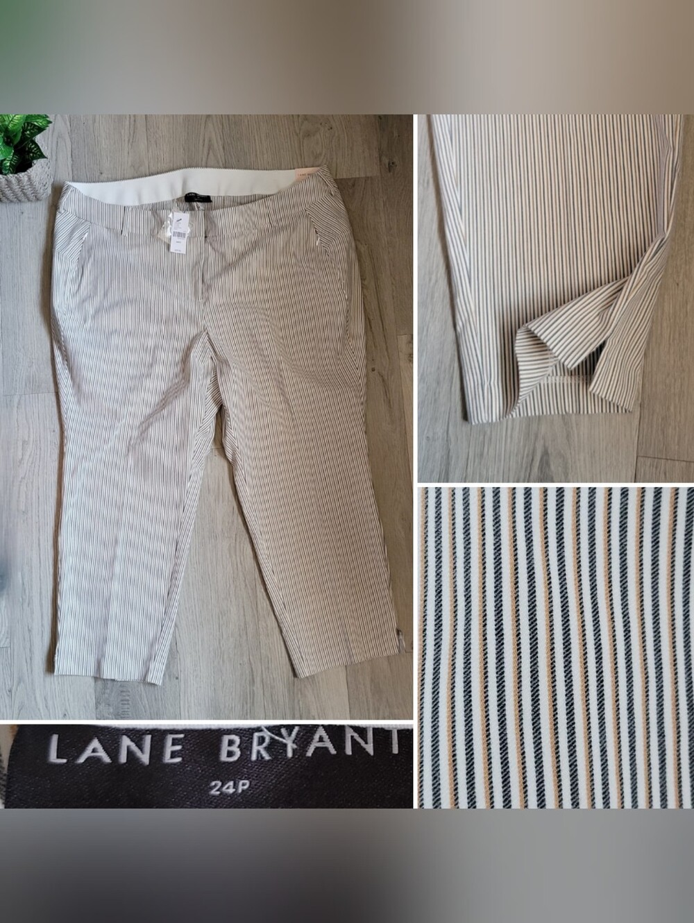 Lane Bryant The 4 Season Slim Ankle Mid-Rise Striped Trousers, Plus Size US 24P